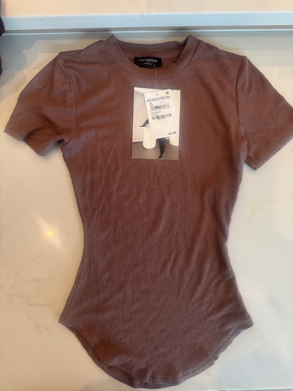 naked wardrobe Ribbed Short-Sleeve Crewneck top - Taupe